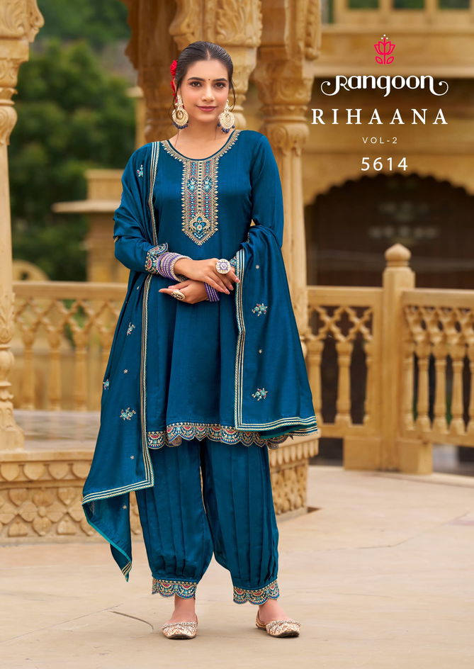 Rihaana Vol 2 By Rangoon Silk Fancy Work Designer Kurti With Bottom Dupatta Wholesale Shop In Surat